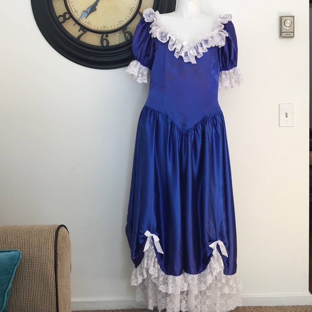 Royal Blue with white Lace Dress